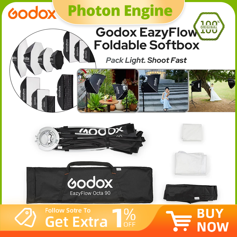 Photography Studio Lighting Set Up - Softbox dobrável Godox EazyFlow com montagem