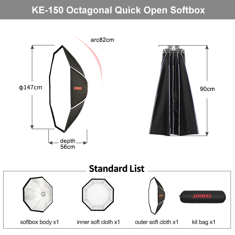 JINBEI KE-150cm Softbox Octogo - Photography Studio Lighting Set Up avaliação e preço